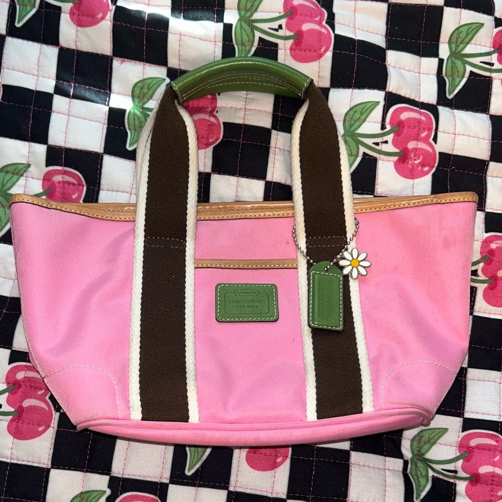 Coach Pink Tote Bag with Green Accents